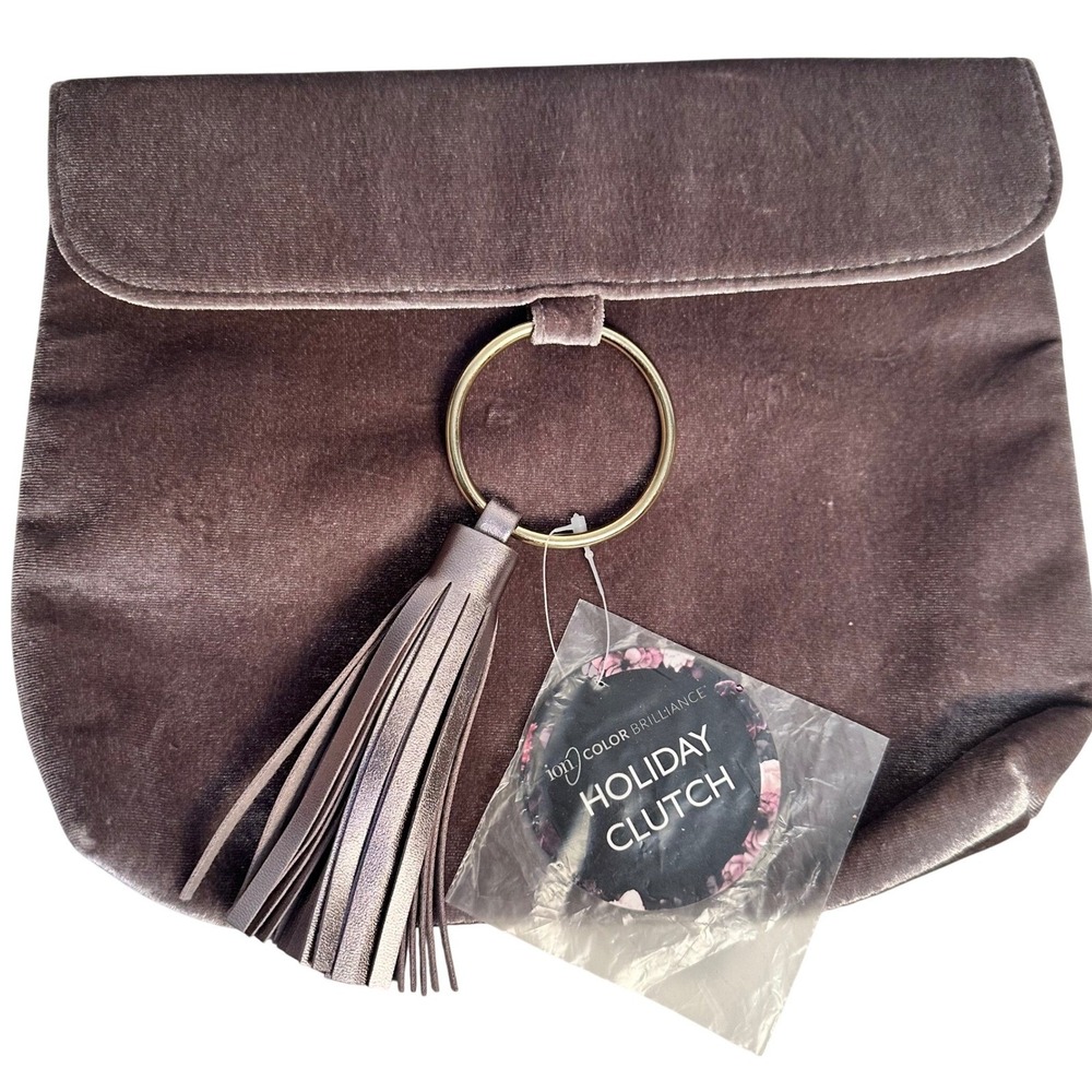 Ion Color Brilliance Holiday‎ Clutch Women Mauve Brown Velvet Tassel Ring Bag